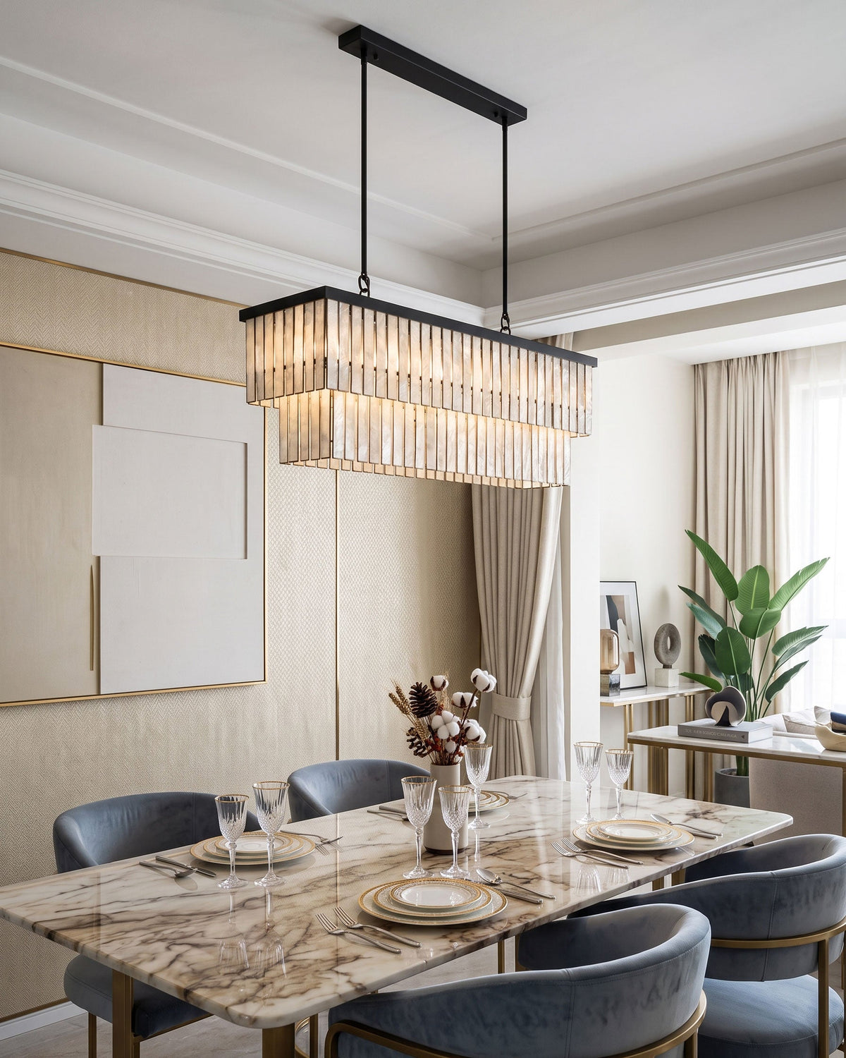 OSTRICA Mother of Pearl Tiered Chandelier