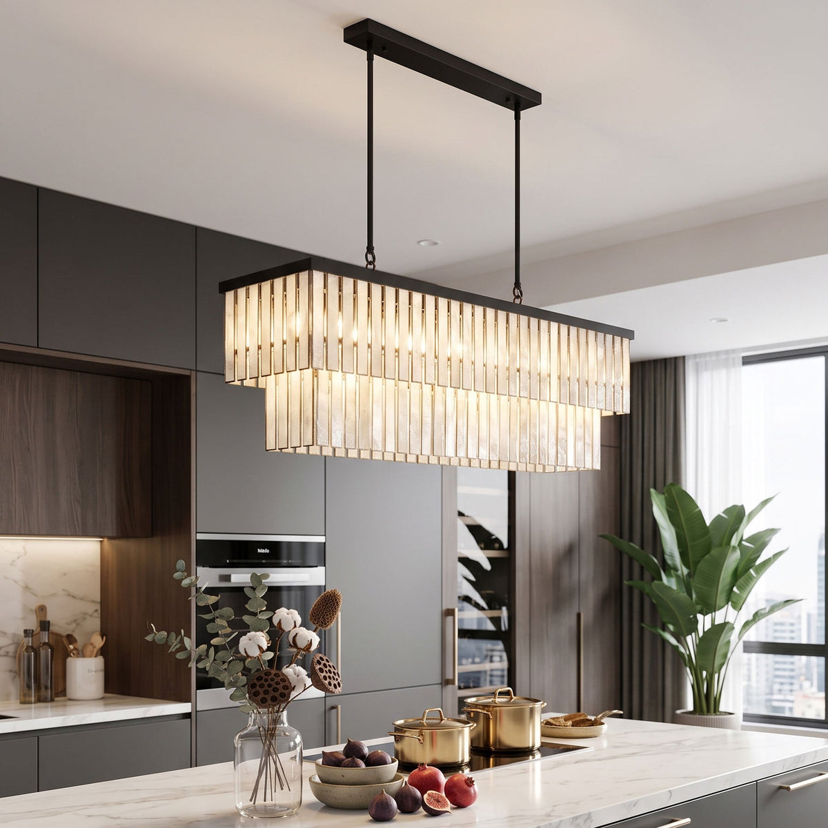 OSTRICA Mother of Pearl Tiered Chandelier