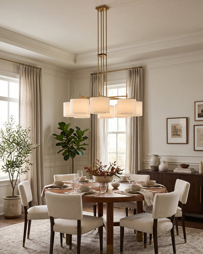 FORO Brass Wheel Linen Drum Chandelier