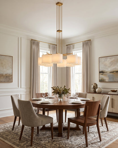 FORO Brass Wheel Linen Drum Chandelier
