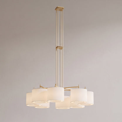 FORO Brass Wheel Linen Drum Chandelier