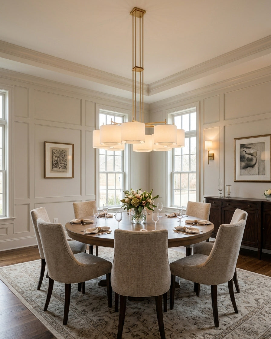 FORO Brass Wheel Linen Drum Chandelier