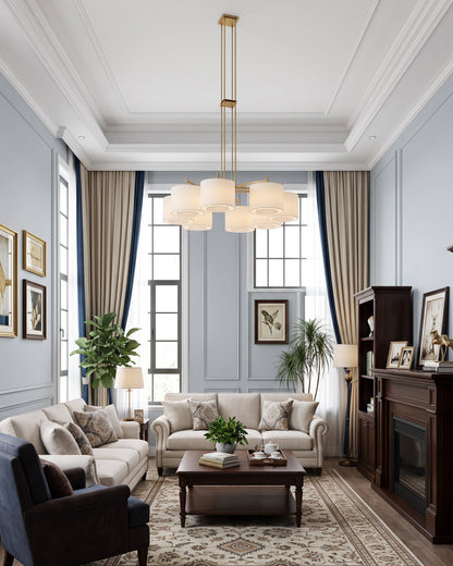 FORO Brass Wheel Linen Drum Chandelier