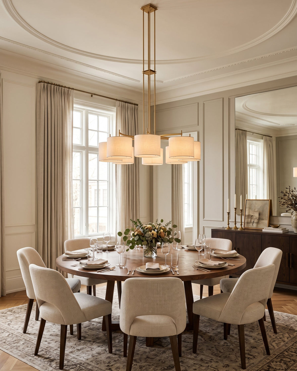 FORO Brass Wheel Linen Drum Chandelier