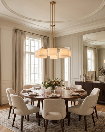 FORO Brass Wheel Linen Drum Chandelier