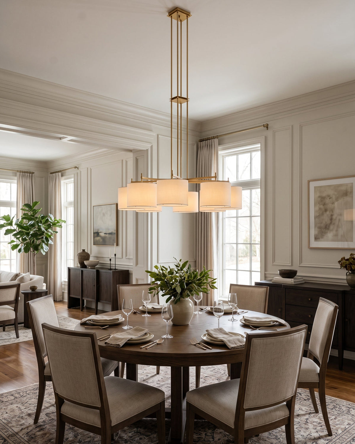 FORO Brass Wheel Linen Drum Chandelier