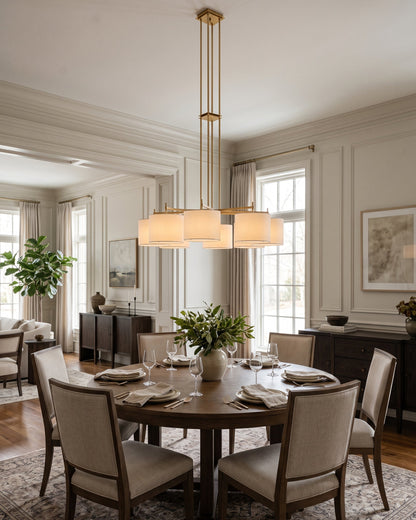 FORO Brass Wheel Linen Drum Chandelier