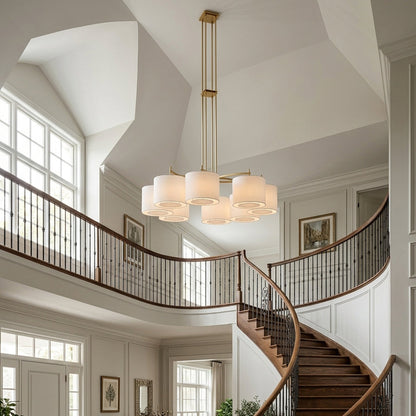FORO Brass Wheel Linen Drum Chandelier