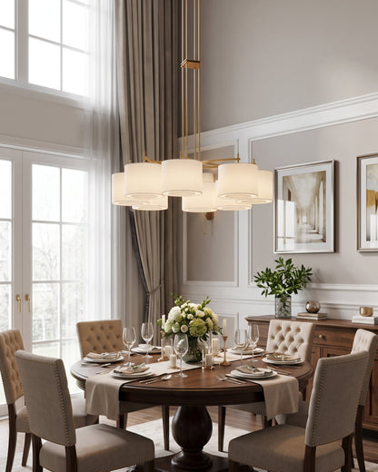 FORO Brass Wheel Linen Drum Chandelier