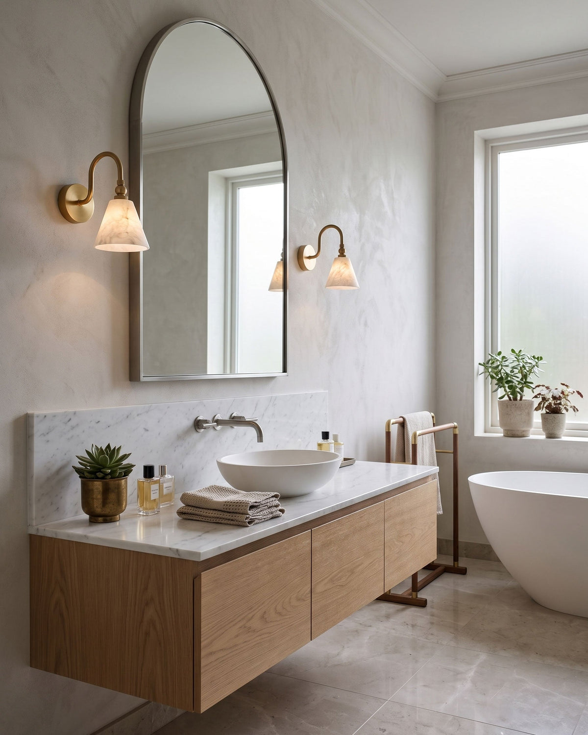 CYGNE Brass & Alabaster Gooseneck Wall Sconce