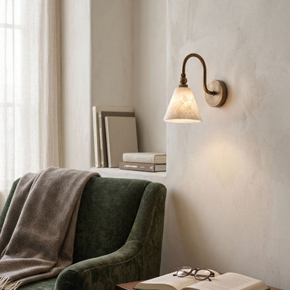 CYGNE Brass & Alabaster Gooseneck Wall Sconce
