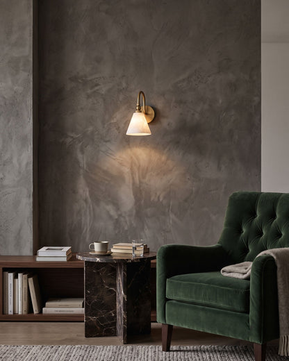 CYGNE Brass & Alabaster Gooseneck Wall Sconce