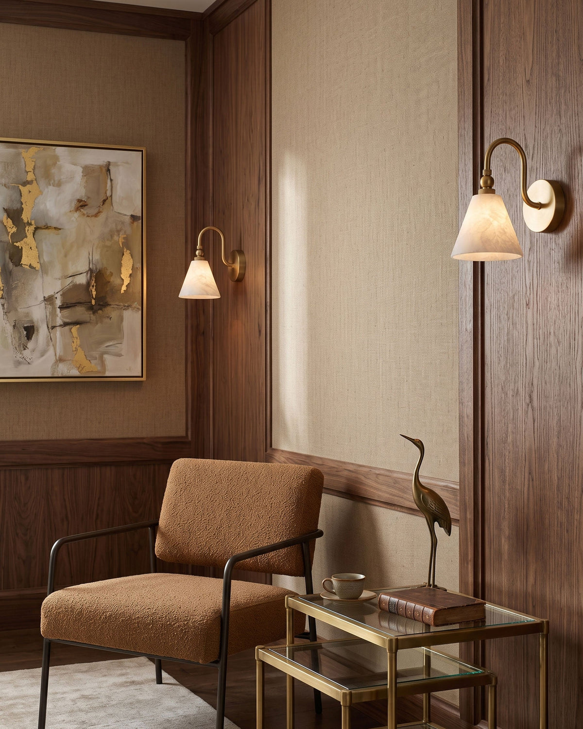 CYGNE Brass & Alabaster Gooseneck Wall Sconce
