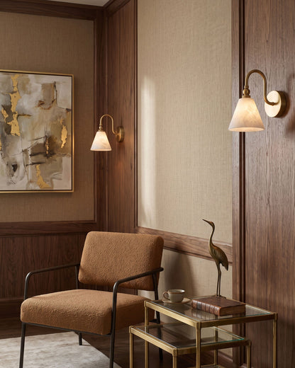 CYGNE Brass & Alabaster Gooseneck Wall Sconce
