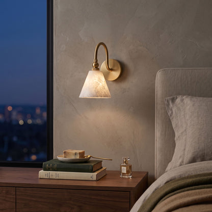 CYGNE Brass & Alabaster Gooseneck Wall Sconce