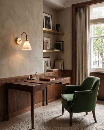 CYGNE Brass & Alabaster Gooseneck Wall Sconce