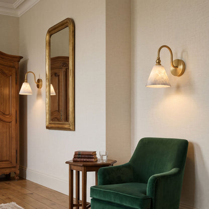 CYGNE Brass & Alabaster Gooseneck Wall Sconce