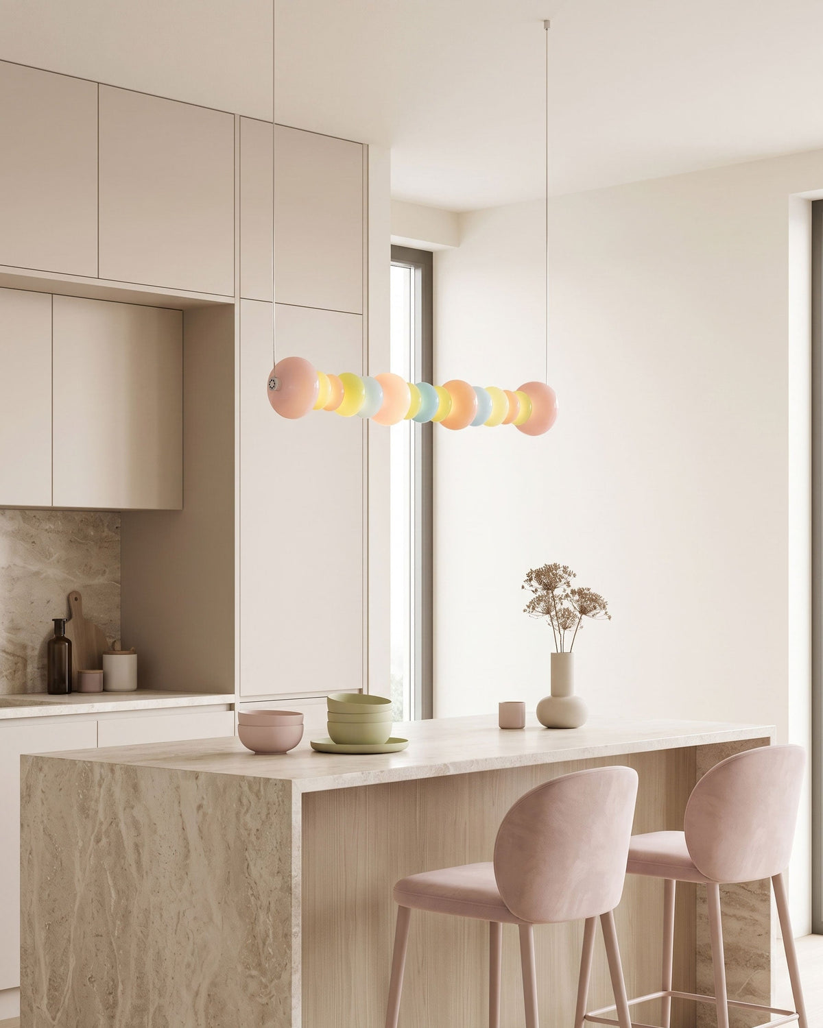CARAMELLA Pastel Glass Bead Linear Pendant Light