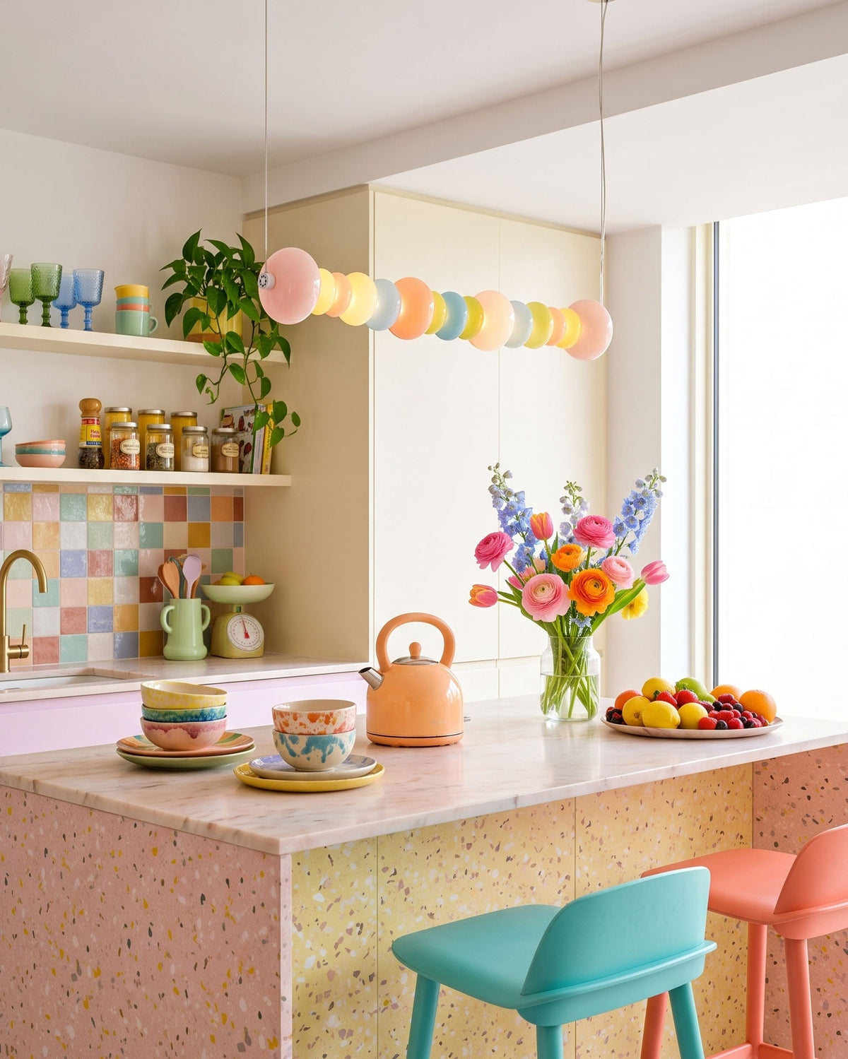 CARAMELLA Pastel Glass Bead Linear Pendant Light