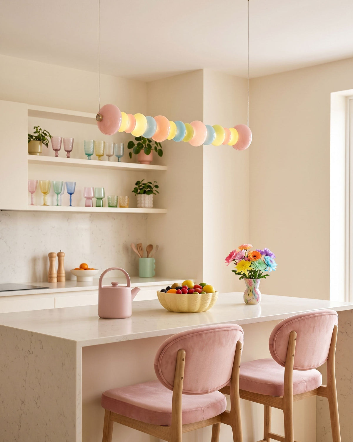 CARAMELLA Pastel Glass Bead Linear Pendant Light