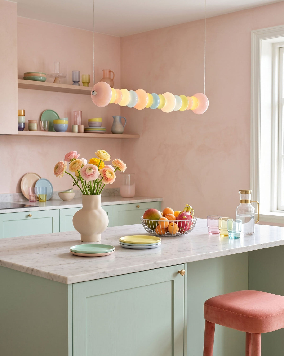 CARAMELLA Pastel Glass Bead Linear Pendant Light