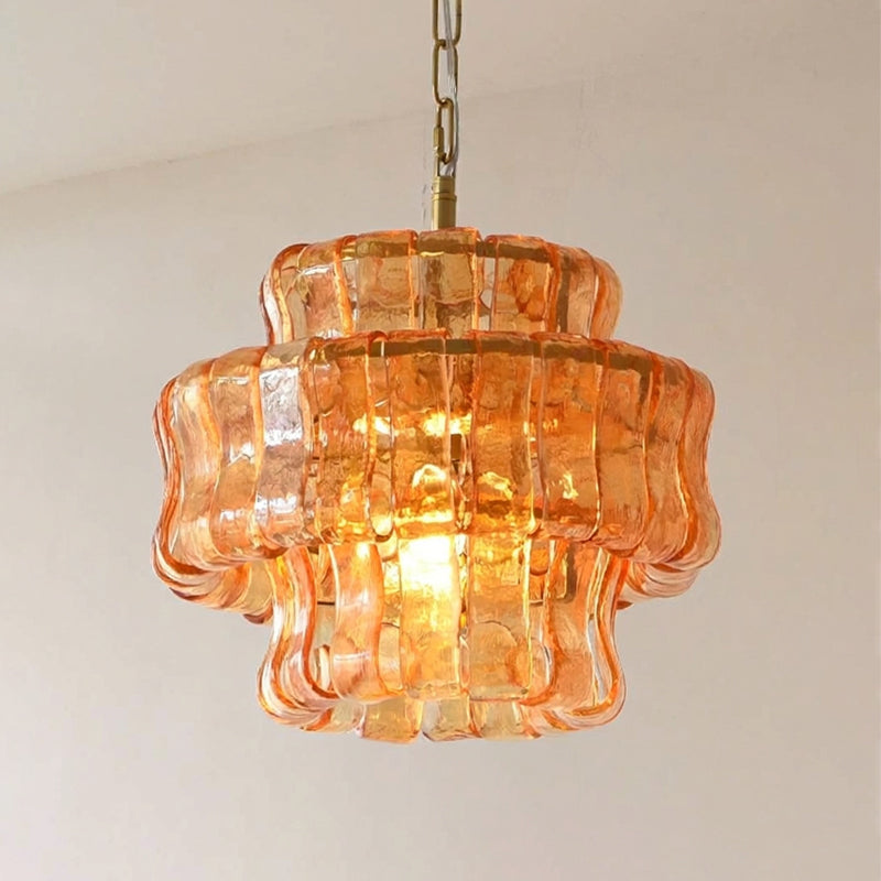 MUSCHIO Tiered Rippled Glass Chandelier