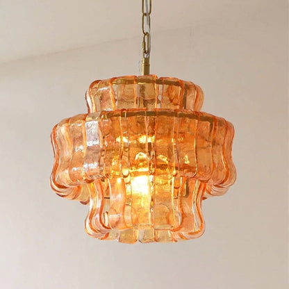 MUSCHIO Tiered Rippled Glass Chandelier
