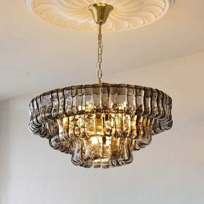 MUSCHIO Tiered Rippled Glass Chandelier
