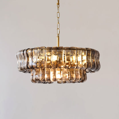 MUSCHIO Tiered Rippled Glass Chandelier