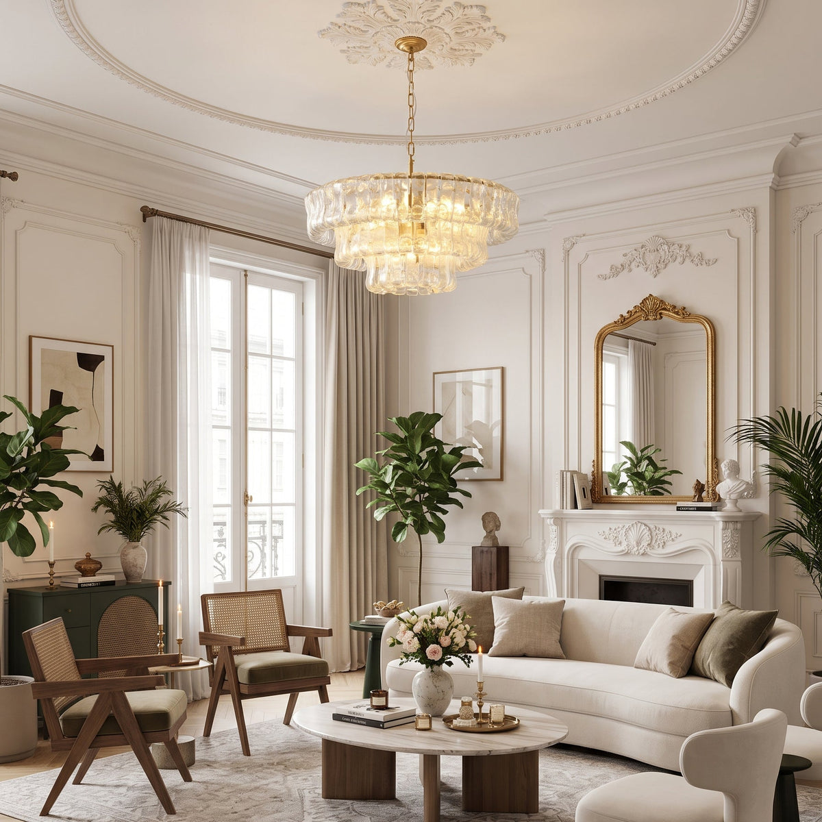 MUSCHIO Tiered Rippled Glass Chandelier