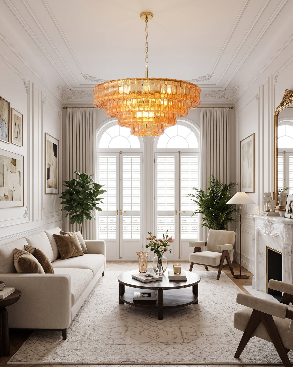 MUSCHIO Tiered Rippled Glass Chandelier