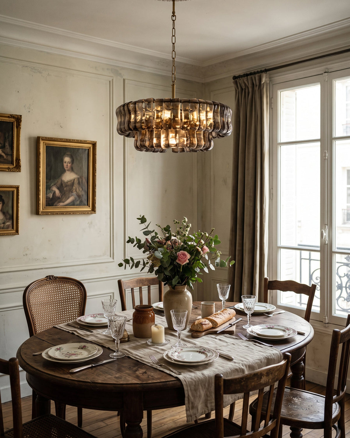 MUSCHIO Tiered Rippled Glass Chandelier