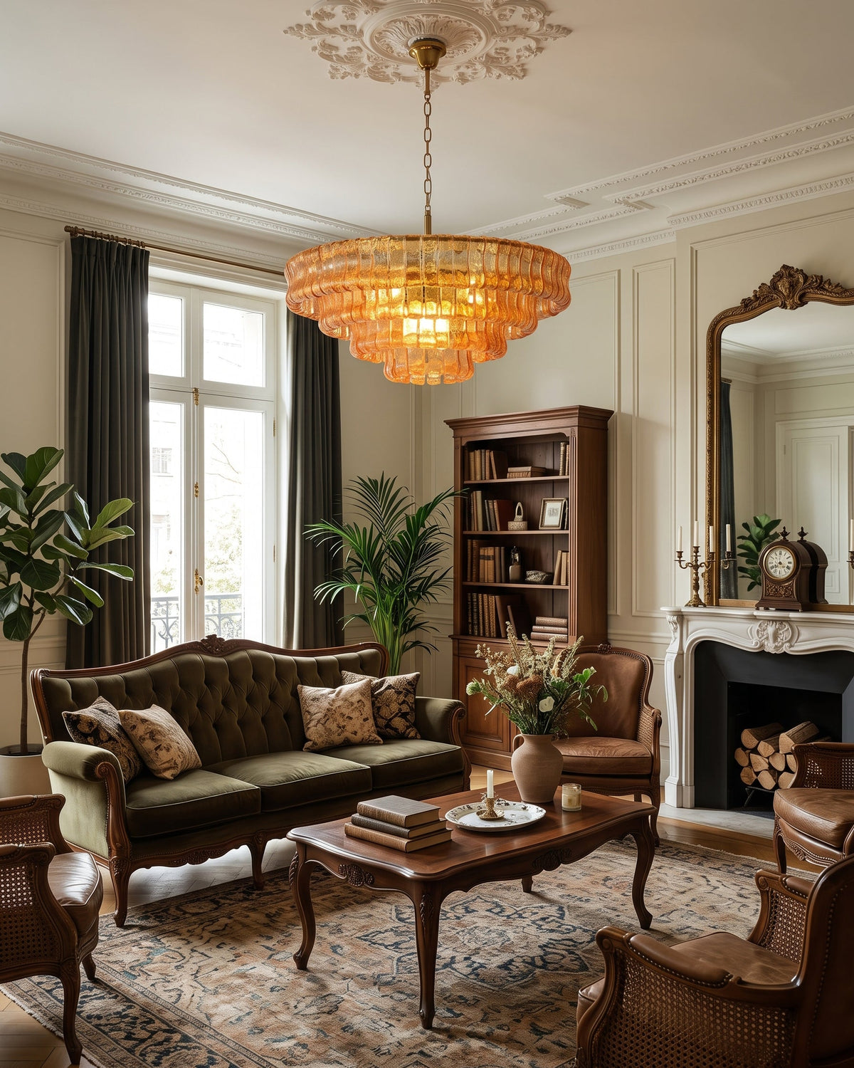 MUSCHIO Tiered Rippled Glass Chandelier