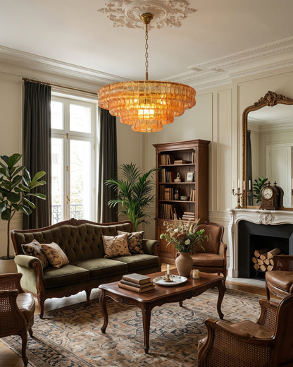 MUSCHIO Tiered Rippled Glass Chandelier