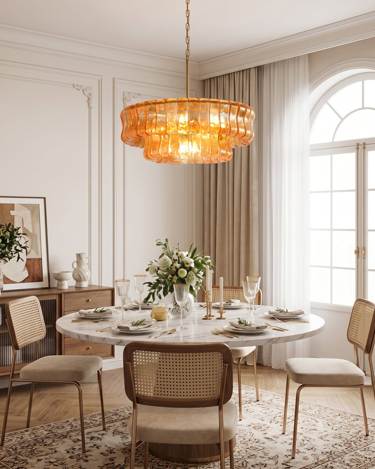 MUSCHIO Tiered Rippled Glass Chandelier