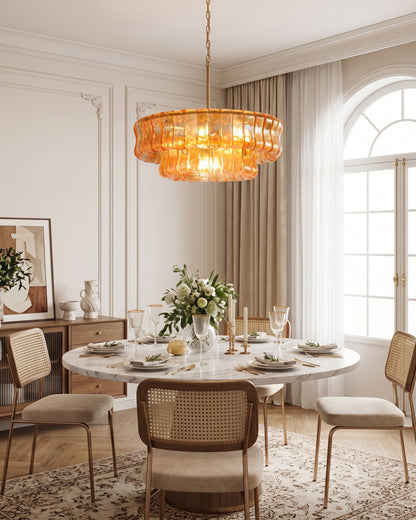 MUSCHIO Tiered Rippled Glass Chandelier