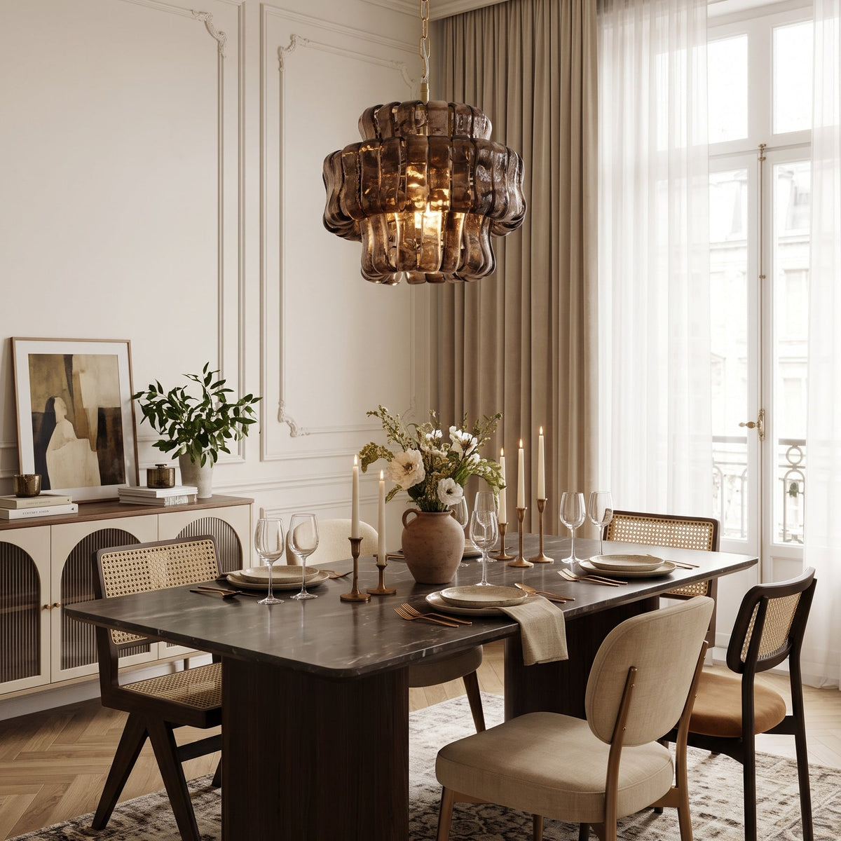 MUSCHIO Tiered Rippled Glass Chandelier