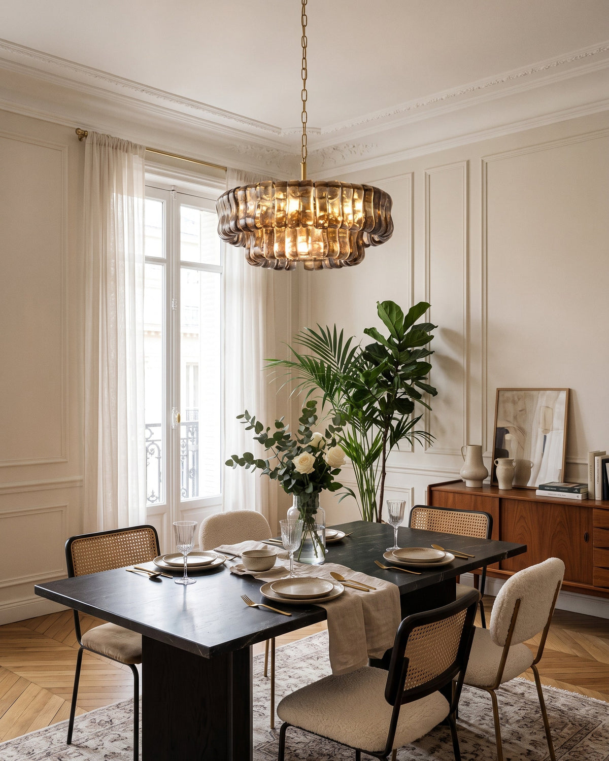 MUSCHIO Tiered Rippled Glass Chandelier