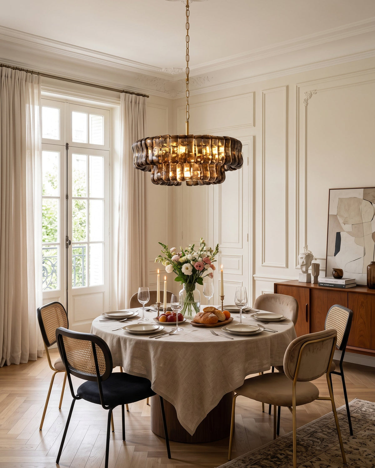 MUSCHIO Tiered Rippled Glass Chandelier
