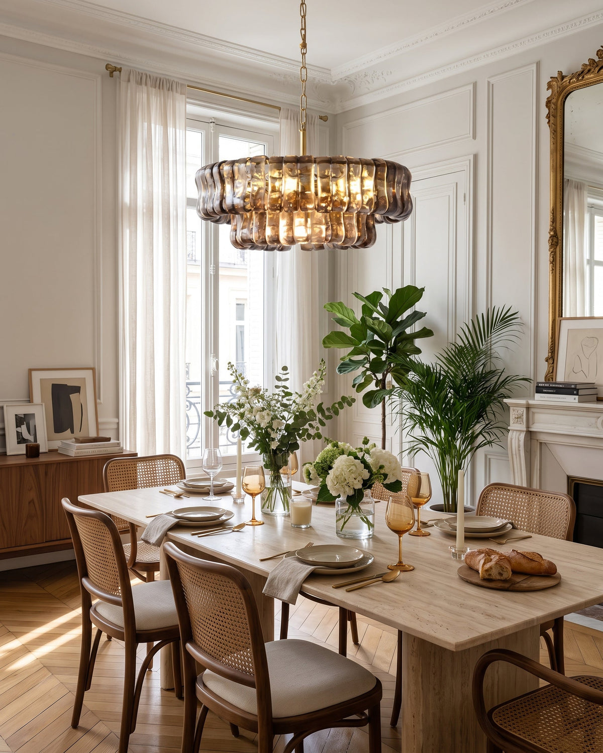 MUSCHIO Tiered Rippled Glass Chandelier