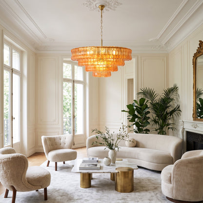MUSCHIO Tiered Rippled Glass Chandelier