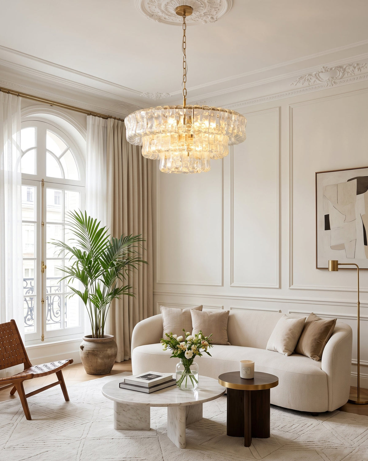 MUSCHIO Tiered Rippled Glass Chandelier