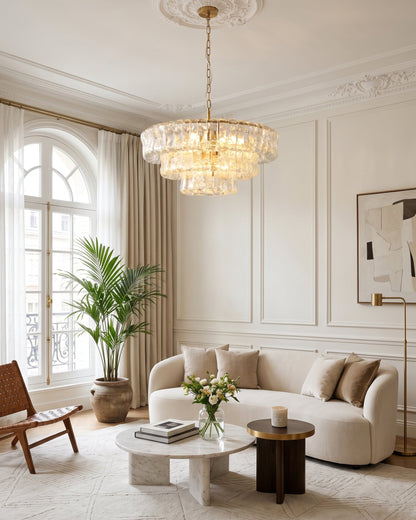 MUSCHIO Tiered Rippled Glass Chandelier