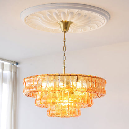 MUSCHIO Tiered Rippled Glass Chandelier