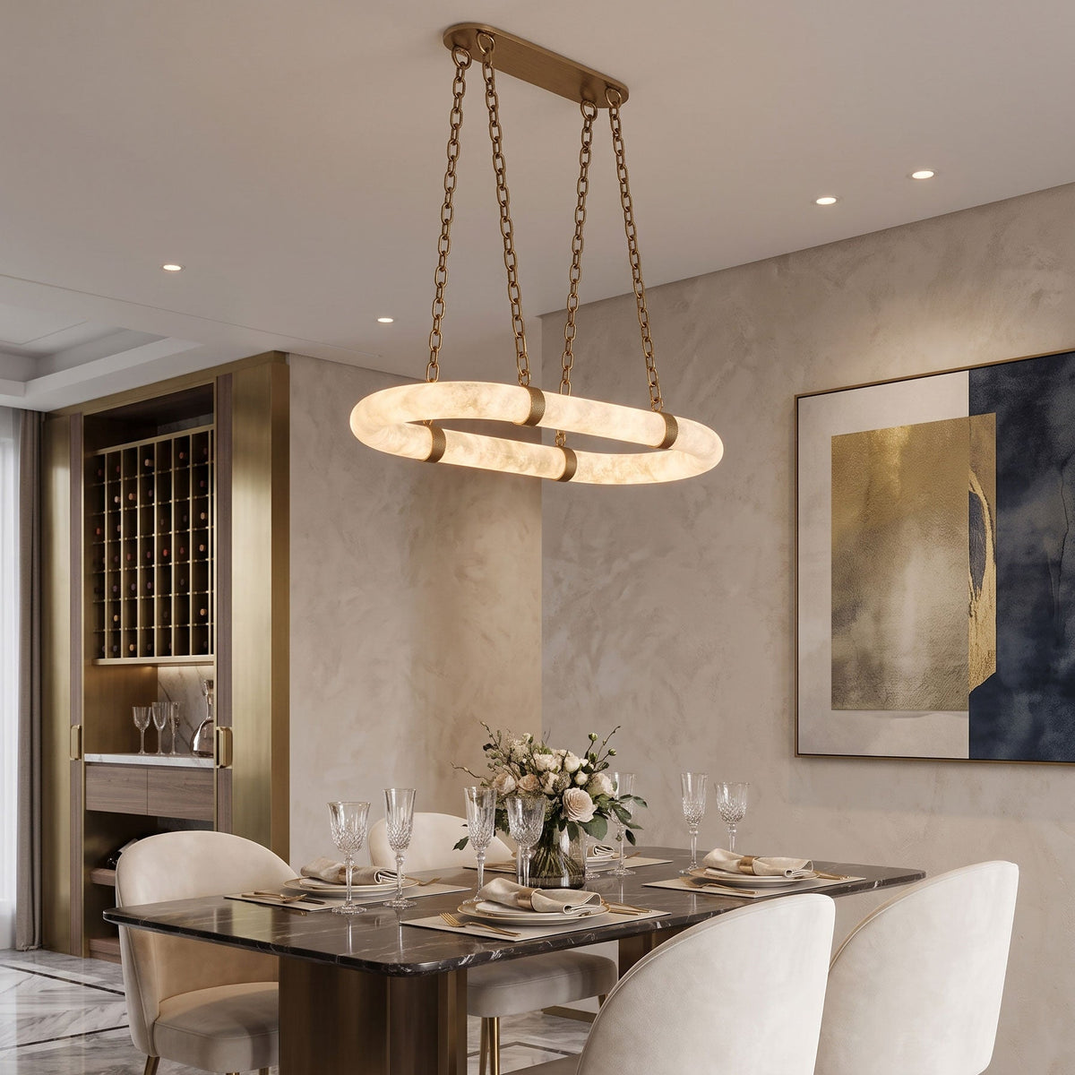 NUVOLA Floating Alabaster Linear Chandelier