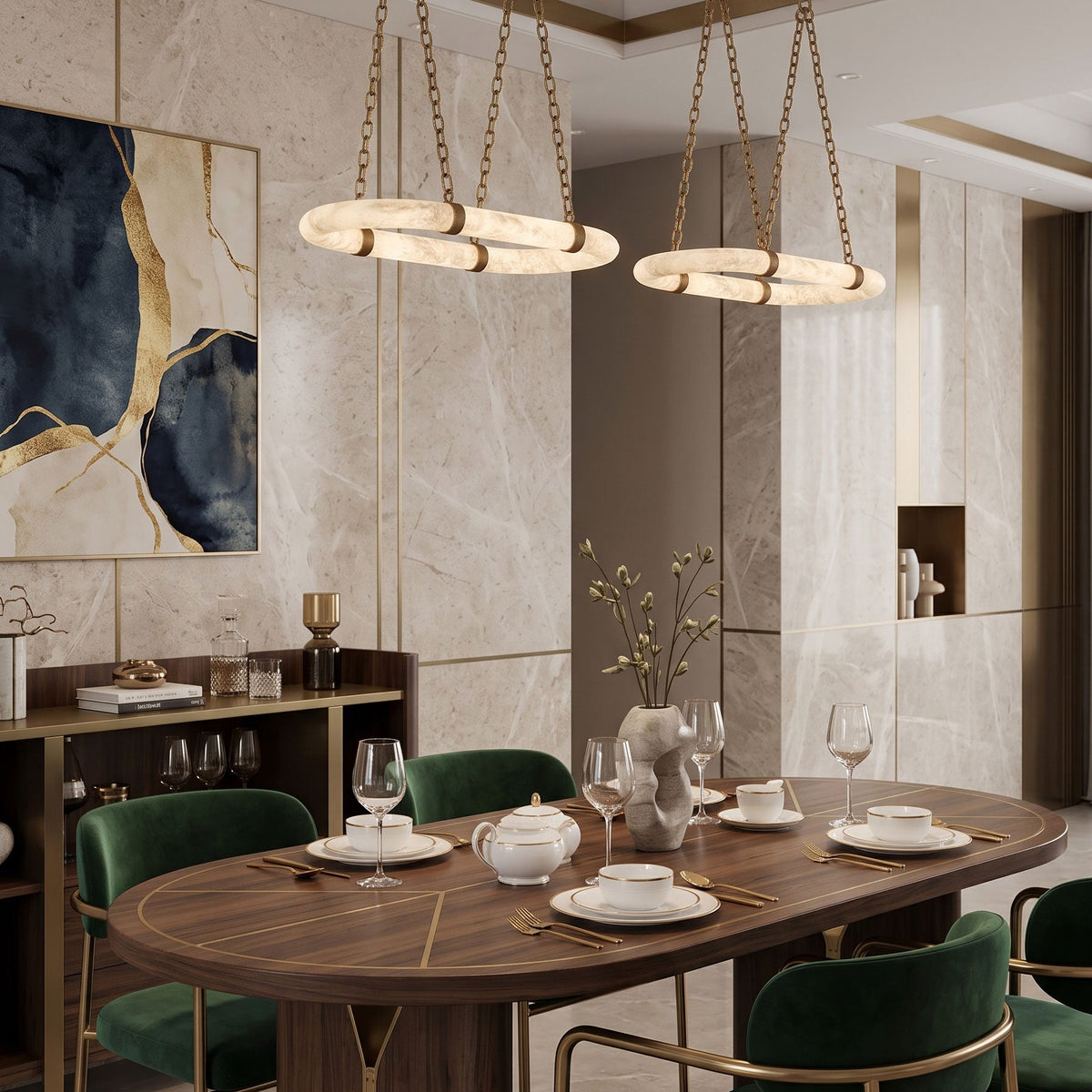 NUVOLA Floating Alabaster Linear Chandelier