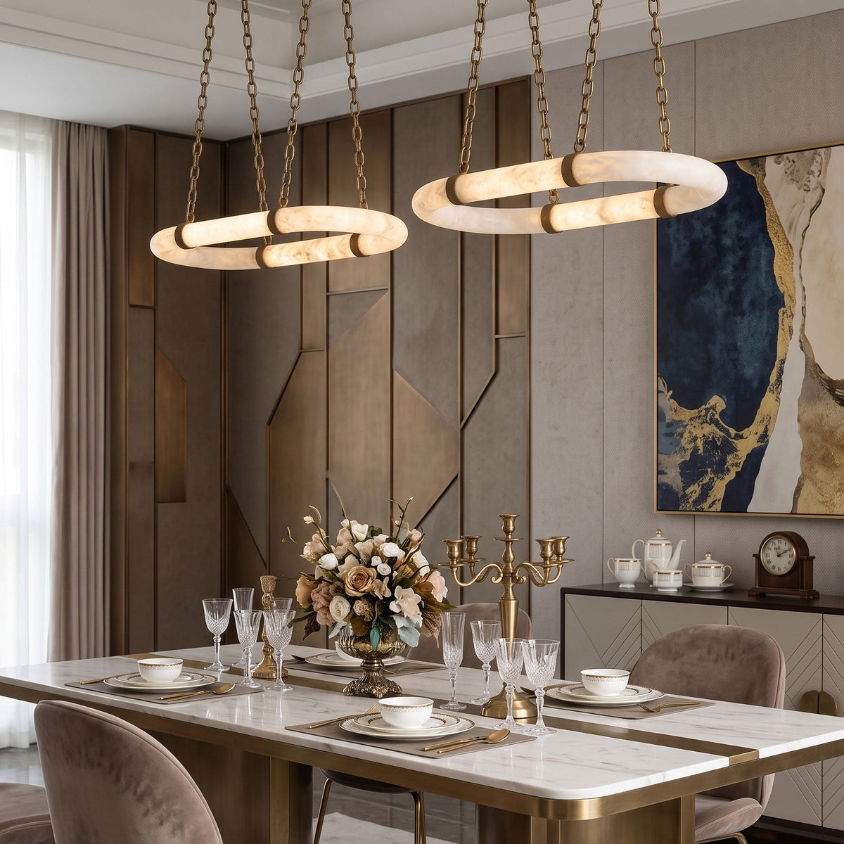 NUVOLA Floating Alabaster Linear Chandelier
