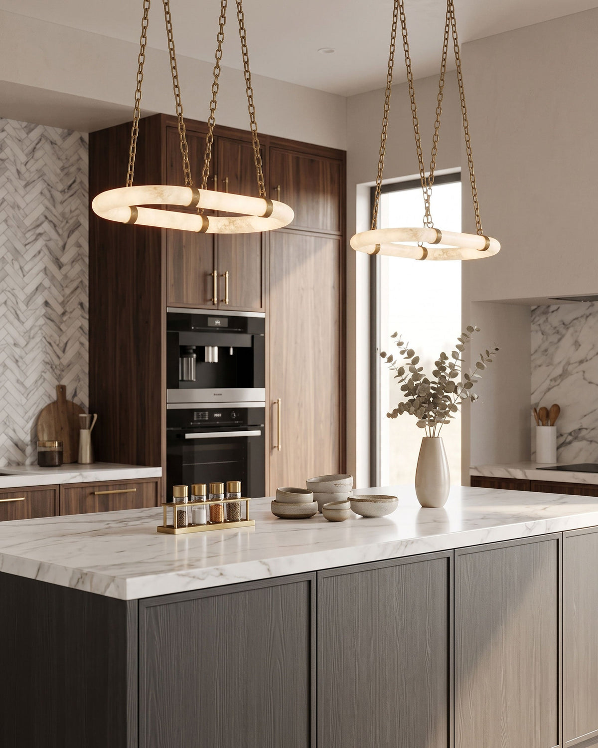 NUVOLA Floating Alabaster Linear Chandelier