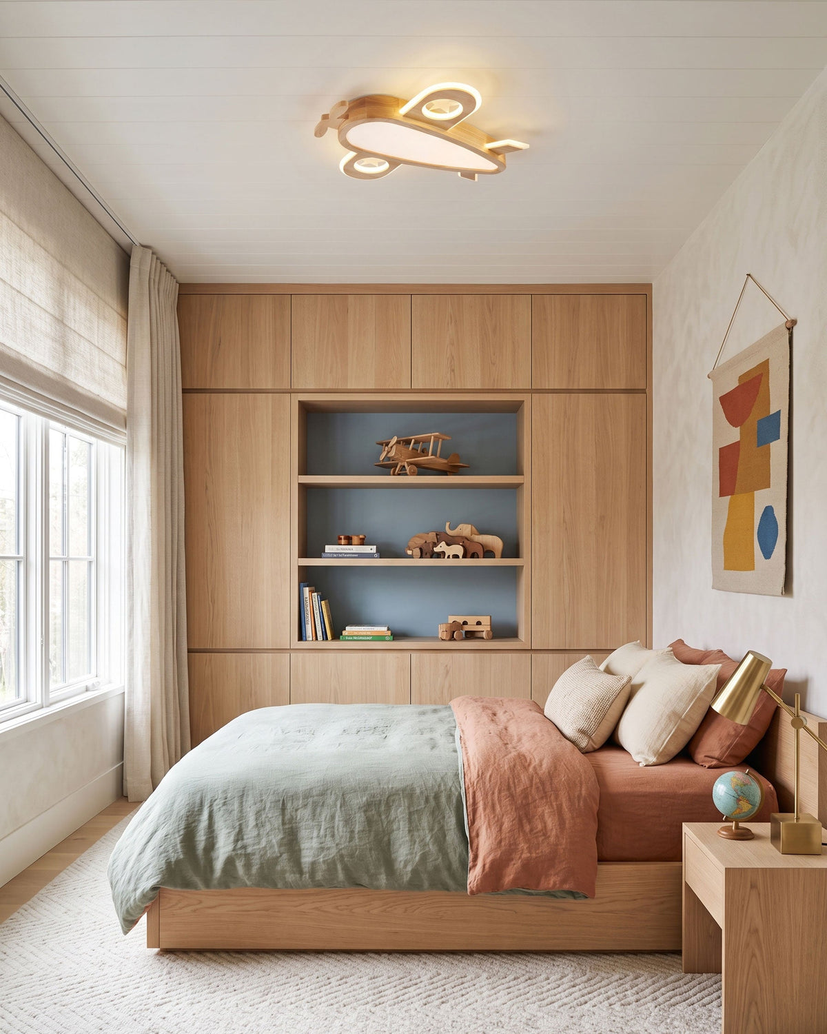 Wood Airplane Ceiling Lamp