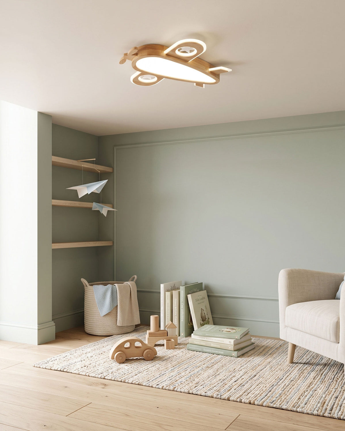 Wood Airplane Ceiling Lamp